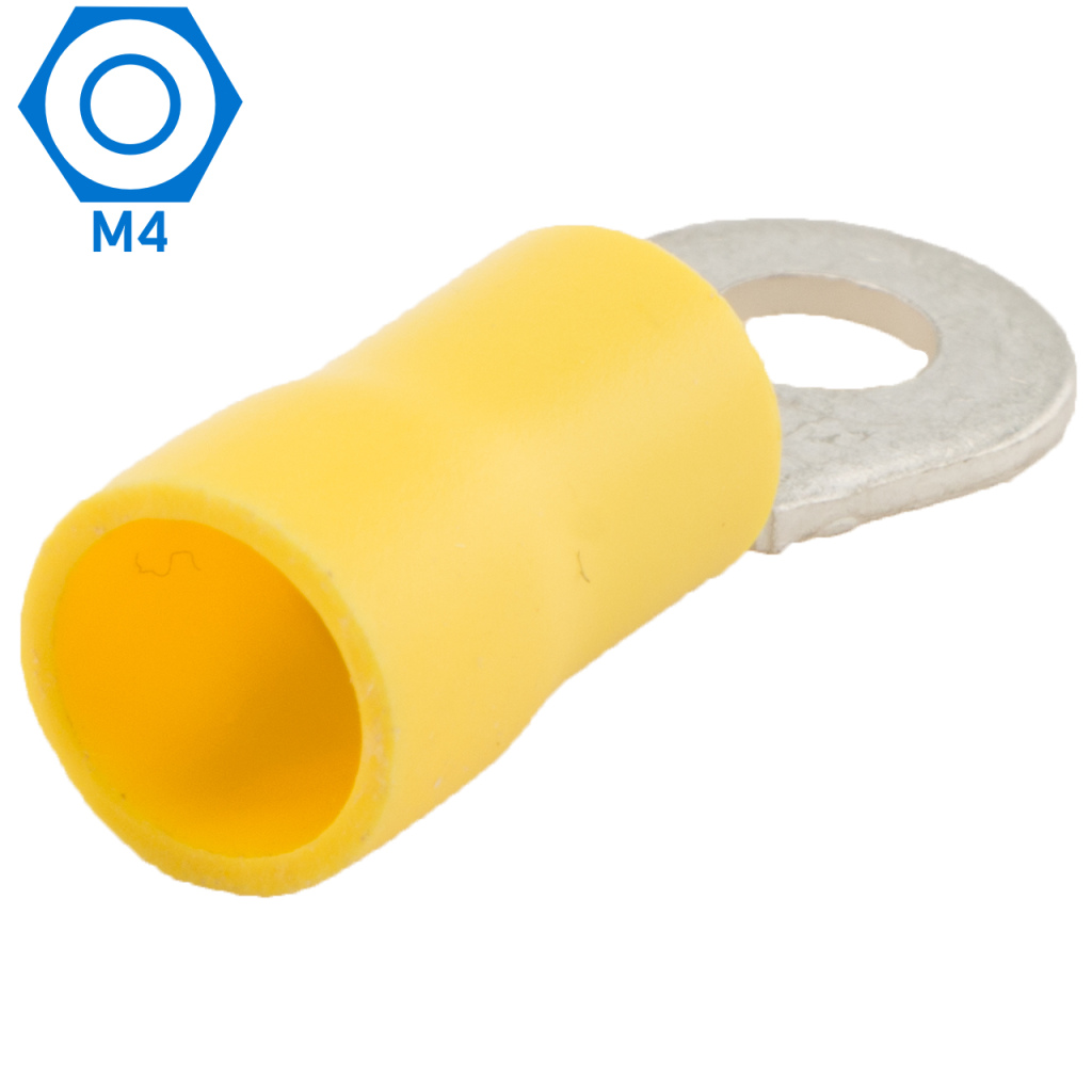BBAtechniek - Kabelschoen ring M4 Ø4.3mm geel (100x)
