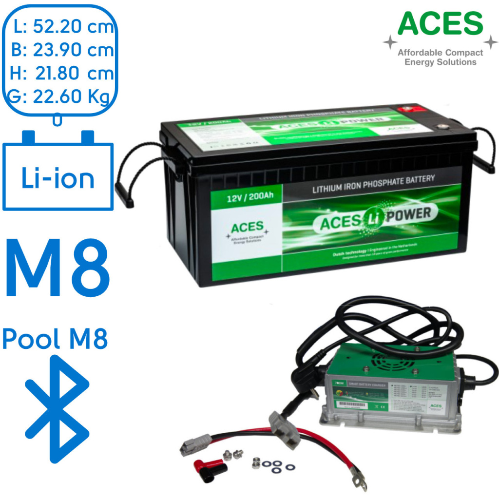 BBAtechniek - 12V 200Ah Aces Lithium accu + lader 20A (1x)