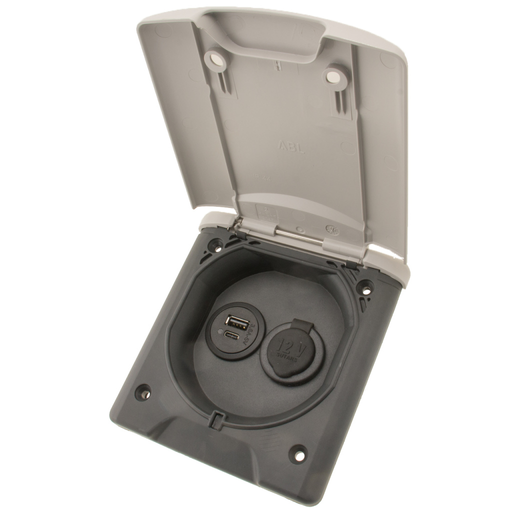 BBAtechniek - USB-A 1x 2.5A USB-C 1x + 12V 16A licht grijs (1x)