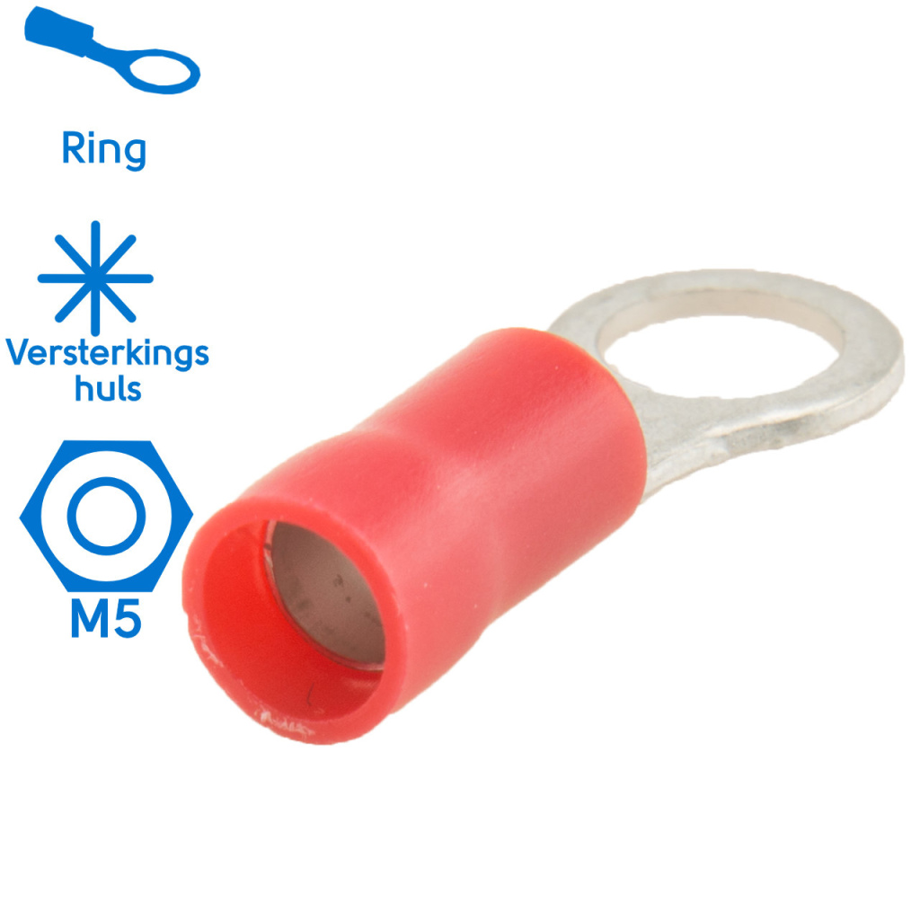 BBAtechniek - Kabelschoen ring M5 Ø5.3mm* rood (100x)