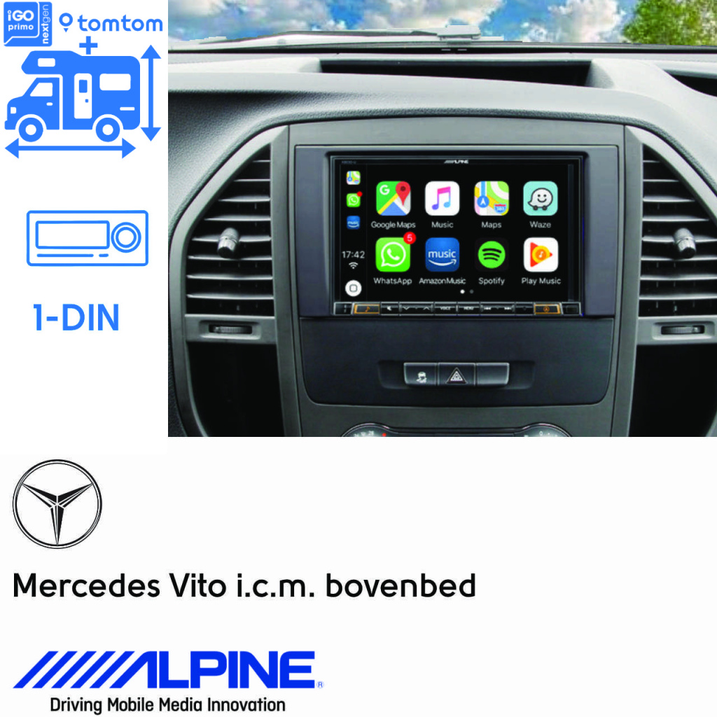 BBAtechniek - 8” Alpine X803DC-U 1DIN voor bovenbed 1DIN (1x) 