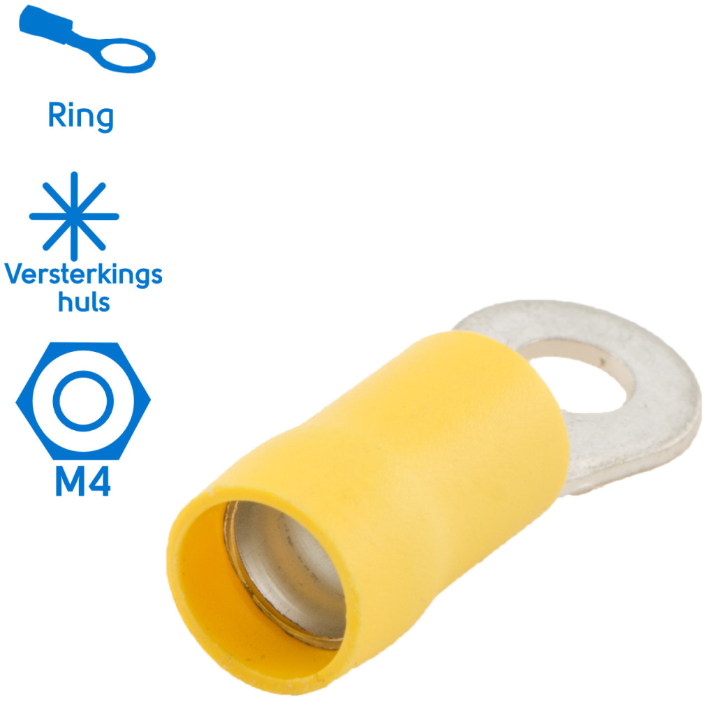 BBAtechniek - Kabelschoen ring M4 Ø4.3mm* geel (100x)