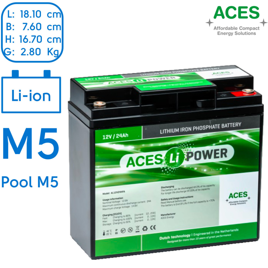 BBAtechniek - 12V 24Ah Aces Lithium accu zonder lader (1x) 