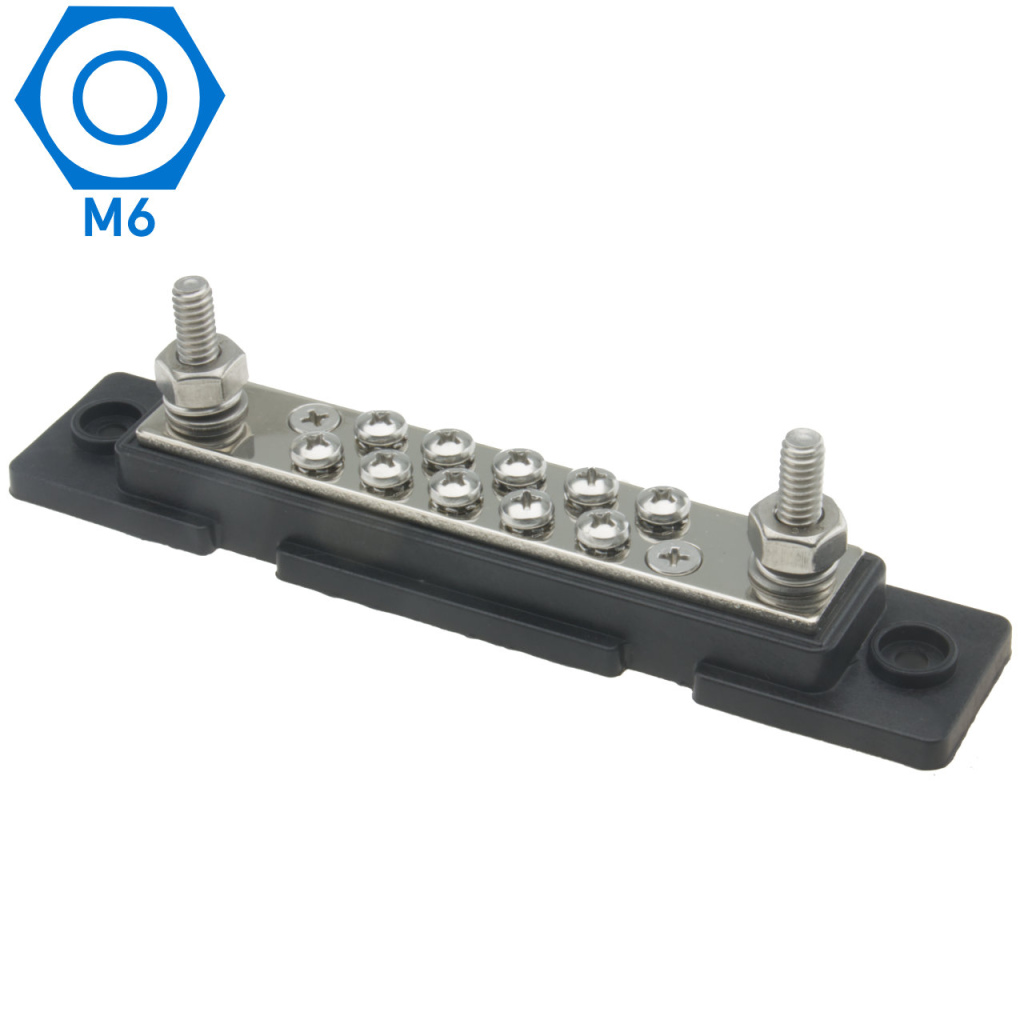 BBAtechniek - Contactstrip 10-punts zwart M6 (1x)
