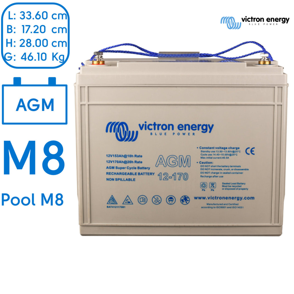 BBAtechniek - 12V 170Ah Victron AGM Super cycle accu M8 (1x)