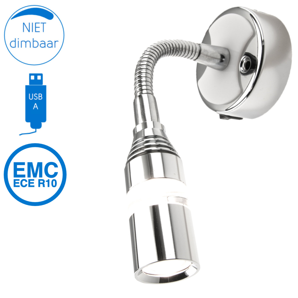 BBAtechniek - Florence flex LED lamp 12V 1W 3000K 42lm USB (1x)