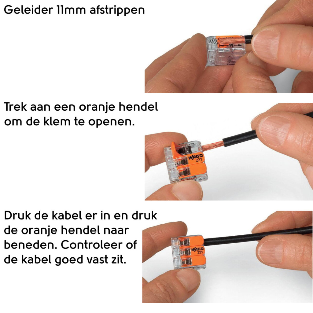 BBAtechniek - Wago verbindingsklem 221 3-voudig 0.2-4mm2 (50x)