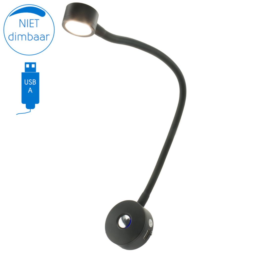BBAtechniek - Cantanzaro flex LEDspot 12V 2W zwart met USB (1x)
