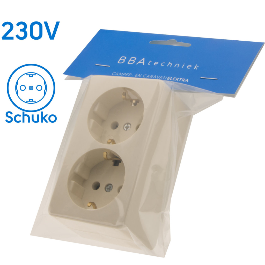 BBAtechniek - 230V dubbel stopcontact opbouw met randaarde (1x)