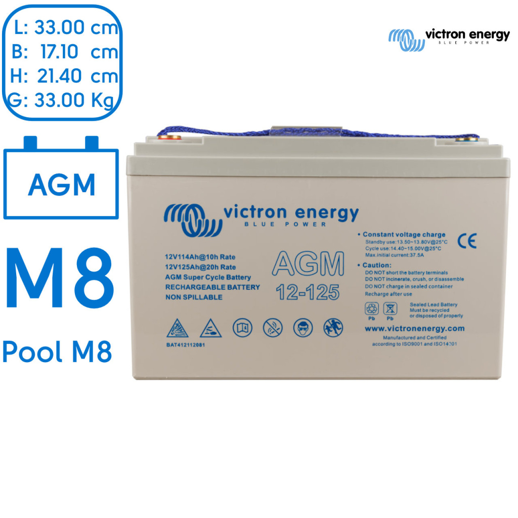 BBAtechniek - 12V 125Ah Victron AGM Super cycle accu M8 (1x)