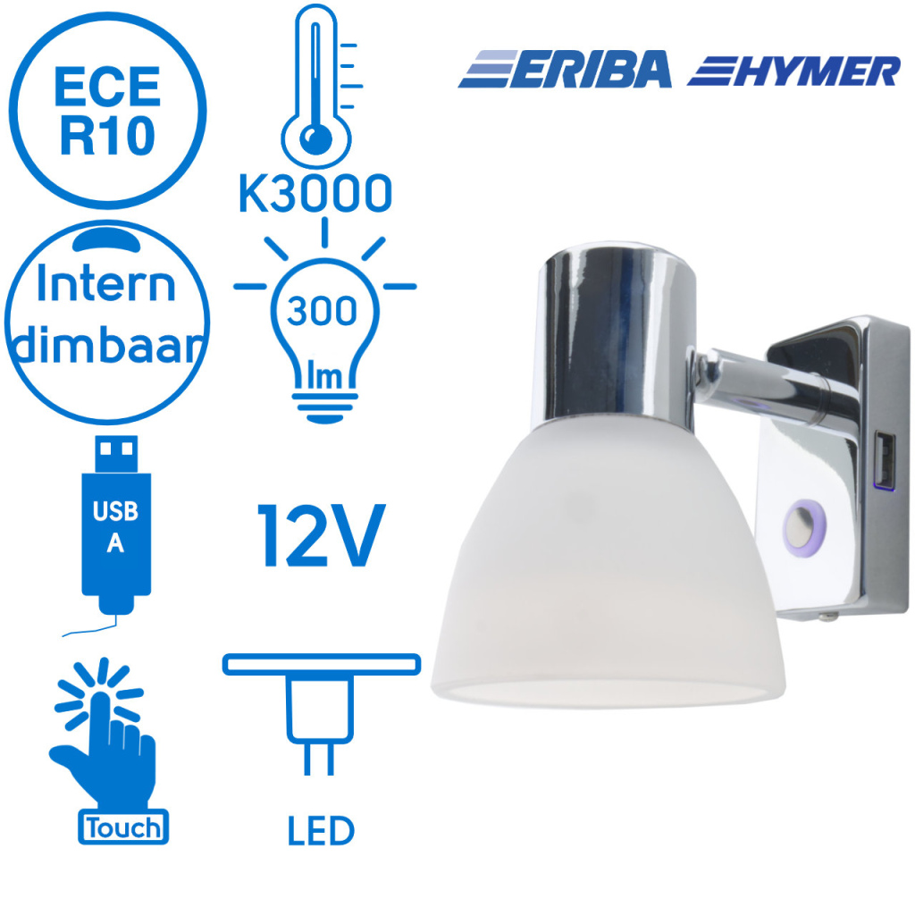 BBAtechniek - Faretto PowerLED 12V 3W chroom USB-A(1x)
