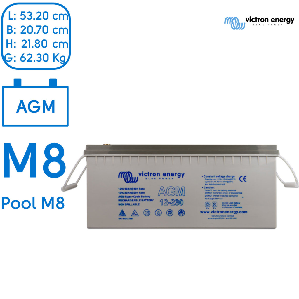 BBAtechniek - 12V 230Ah Victron AGM Super cycle accu M8  (1x)