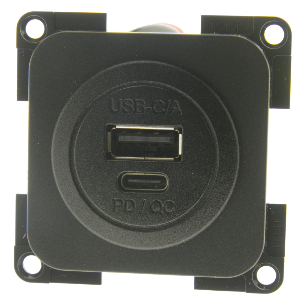 BBAtechniek - USB C/A PD QC 3A 30W inbouw zwart (1x)