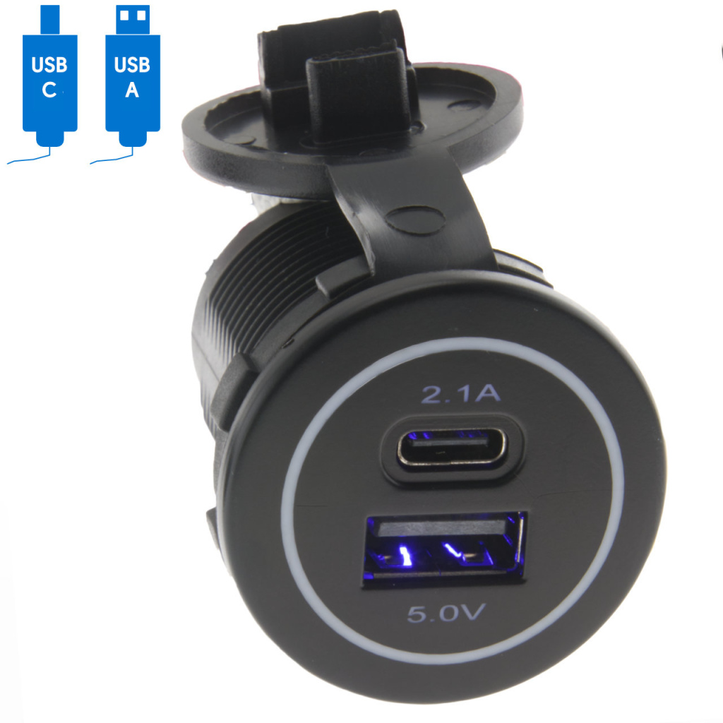 BBAtechniek - USB C-1x & A-1x 5V 2.1A inbouw met afdekkap (1x)